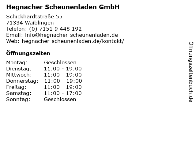 Hegnacher Scheunenladen GmbH in Waiblingen: Adresse und Öffnungszeiten