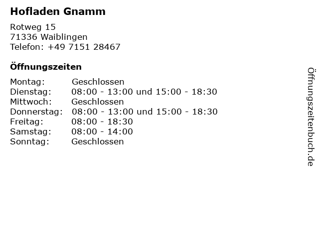 Hofladen Gnamm in Waiblingen: Adresse und Öffnungszeiten
