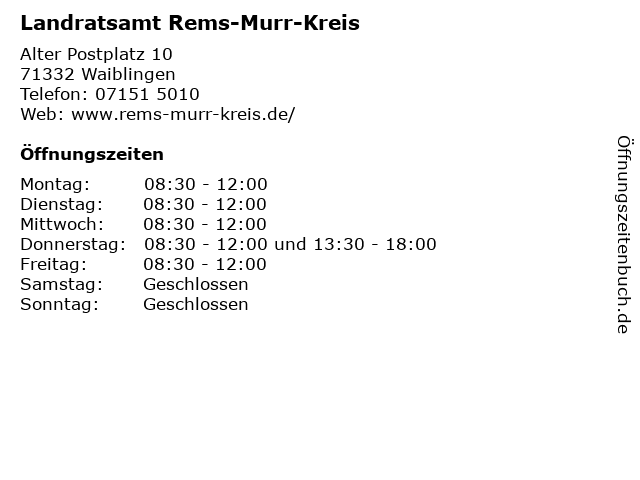 Landratsamt Rems-Murr-Kreis in Waiblingen: Adresse und Öffnungszeiten