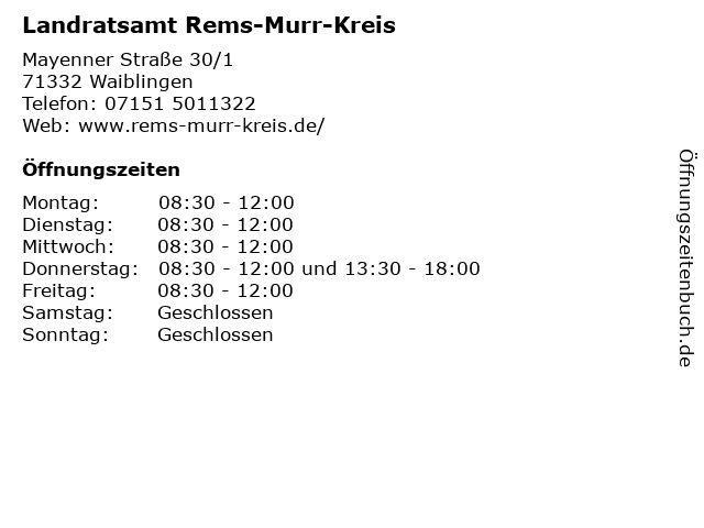 Landratsamt Rems-Murr-Kreis in Waiblingen: Adresse und Öffnungszeiten