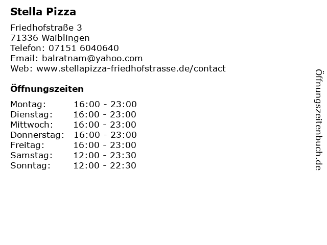 Stella Pizza in Waiblingen: Adresse und Öffnungszeiten