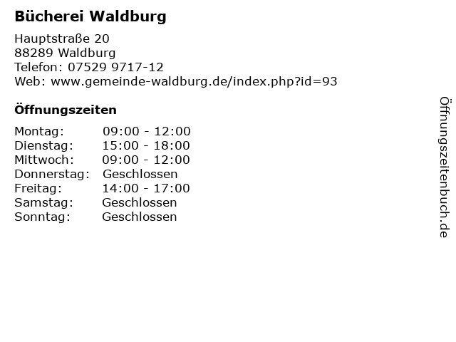 Bücherei Waldburg in Waldburg: Adresse und Öffnungszeiten