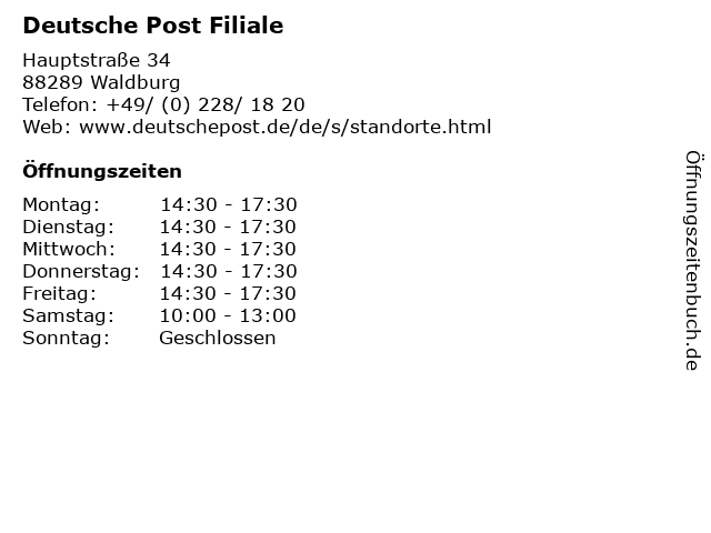 Deutsche Post Filiale in Waldburg: Adresse und Öffnungszeiten