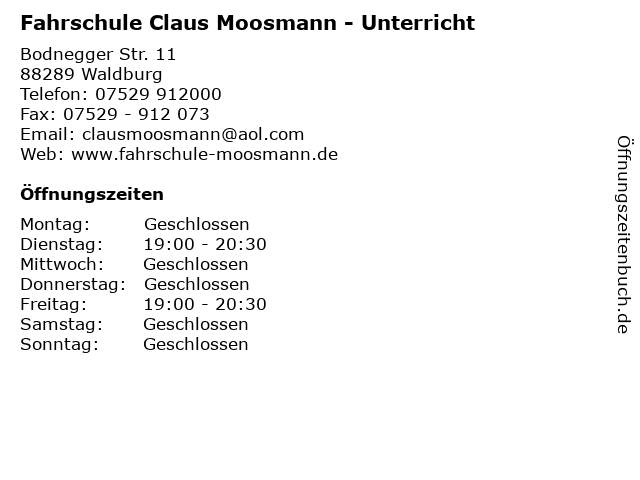 Fahrschule Claus Moosmann - Unterricht in Waldburg: Adresse und Öffnungszeiten