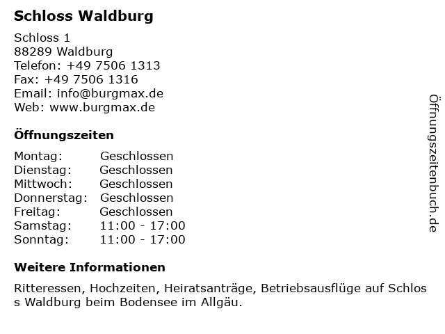 Schloss Waldburg in Waldburg: Adresse und Öffnungszeiten