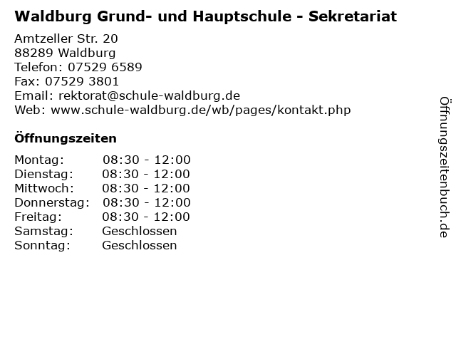 Waldburg Grund- und Hauptschule - Sekretariat in Waldburg: Adresse und Öffnungszeiten
