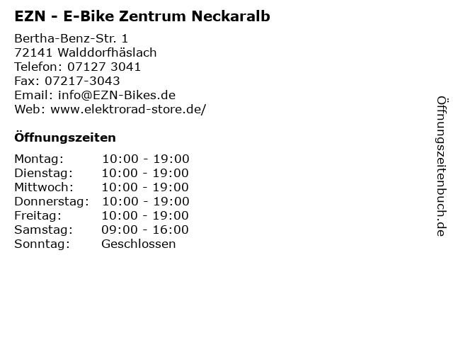 EZN - E-Bike Zentrum Neckaralb in Walddorfhäslach: Adresse und Öffnungszeiten