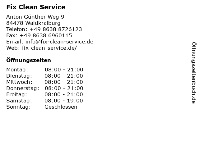 Fix Clean Service in Waldkraiburg: Adresse und Öffnungszeiten