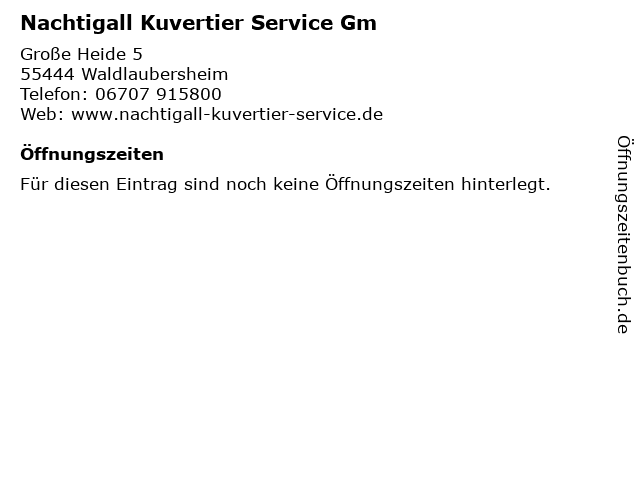 Nachtigall Kuvertier Service Gm in Waldlaubersheim: Adresse und Öffnungszeiten