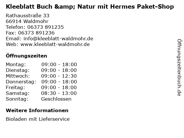 Kleeblatt Buch & Natur mit Hermes Paket-Shop in Waldmohr: Adresse und Öffnungszeiten