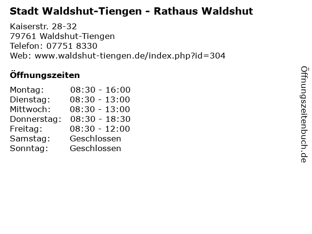 Stadt Waldshut-Tiengen - Rathaus Waldshut in Waldshut-Tiengen: Adresse und Öffnungszeiten