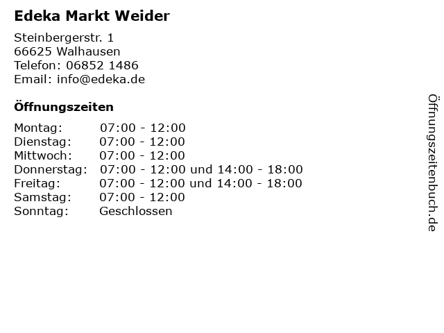 Edeka Markt Weider in Walhausen: Adresse und Öffnungszeiten