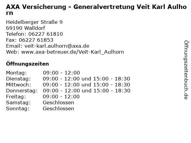 AXA Versicherung - Generalvertretung Veit Karl Aulhorn in Walldorf: Adresse und Öffnungszeiten