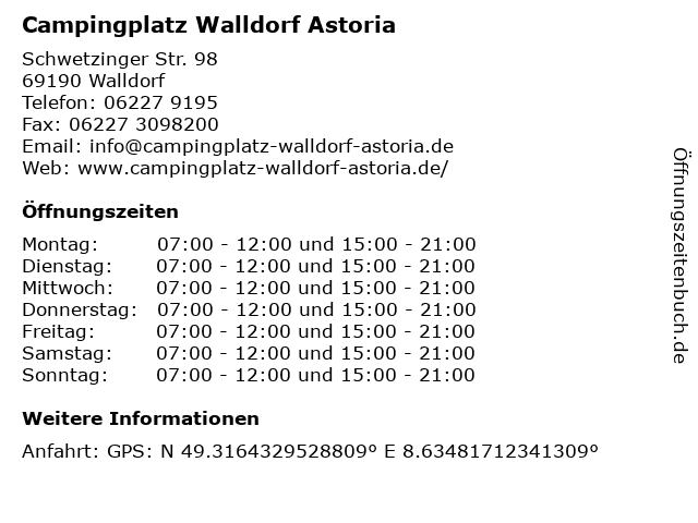 Campingplatz Walldorf Astoria in Walldorf: Adresse und Öffnungszeiten