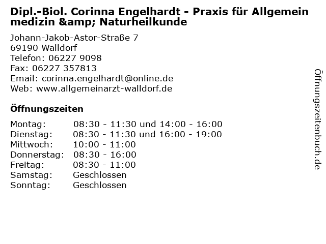 Dipl.-Biol. Corinna Engelhardt - Praxis für Allgemeinmedizin & Naturheilkunde in Walldorf: Adresse und Öffnungszeiten