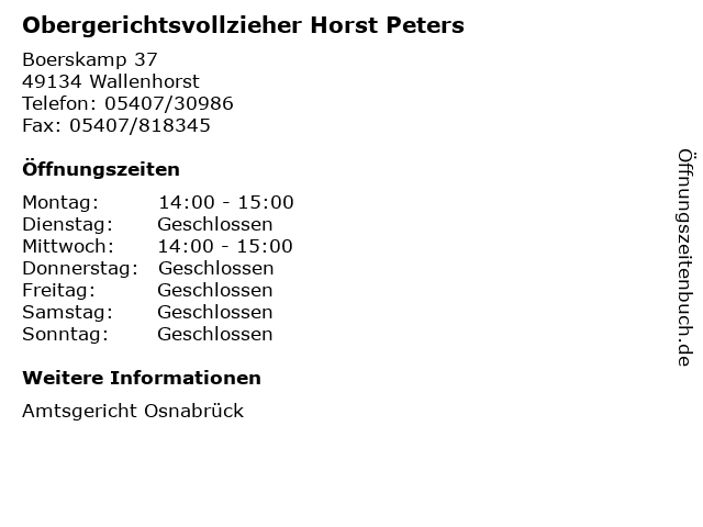 Obergerichtsvollzieher Horst Peters in Wallenhorst: Adresse und Öffnungszeiten