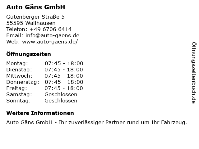 Auto Gäns GmbH in Wallhausen: Adresse und Öffnungszeiten