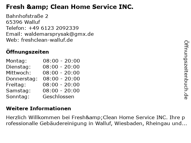 Fresh & Clean Home Service INC. in Walluf: Adresse und Öffnungszeiten