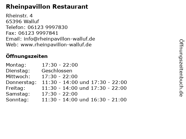Rheinpavillon Restaurant in Walluf: Adresse und Öffnungszeiten
