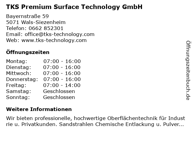 TKS Premium Surface Technology GmbH in Wals-Siezenheim: Adresse und Öffnungszeiten