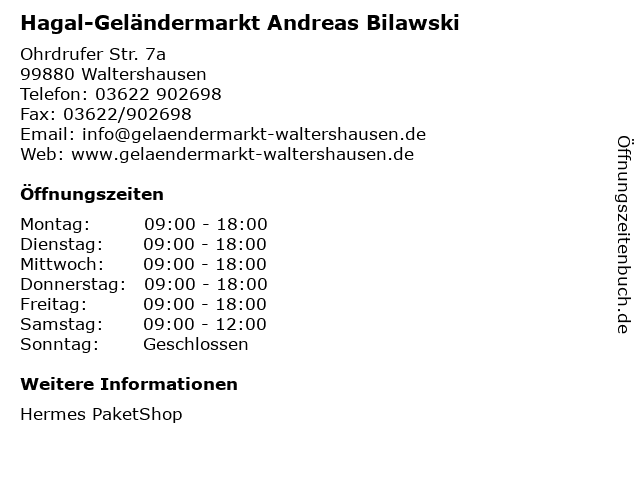 Hagal-Geländermarkt Andreas Bilawski in Waltershausen: Adresse und Öffnungszeiten