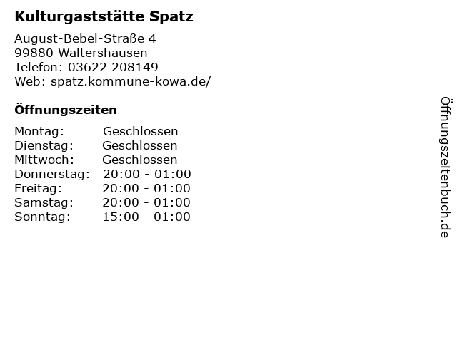 Kulturgaststätte Spatz in Waltershausen: Adresse und Öffnungszeiten