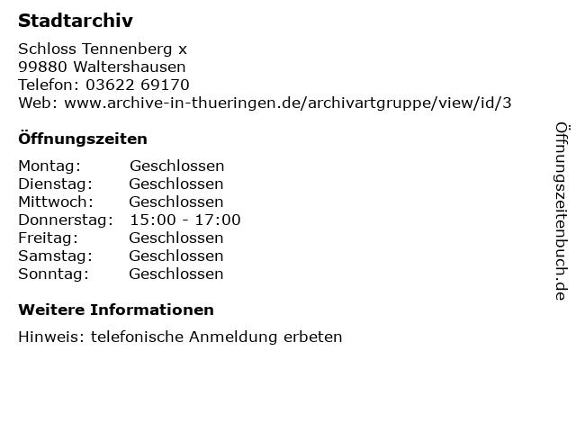 Stadtarchiv in Waltershausen: Adresse und Öffnungszeiten