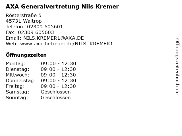 AXA Generalvertretung Nils Kremer in Waltrop: Adresse und Öffnungszeiten