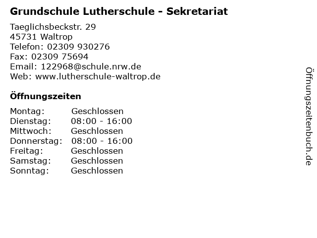Grundschule Lutherschule - Sekretariat in Waltrop: Adresse und Öffnungszeiten