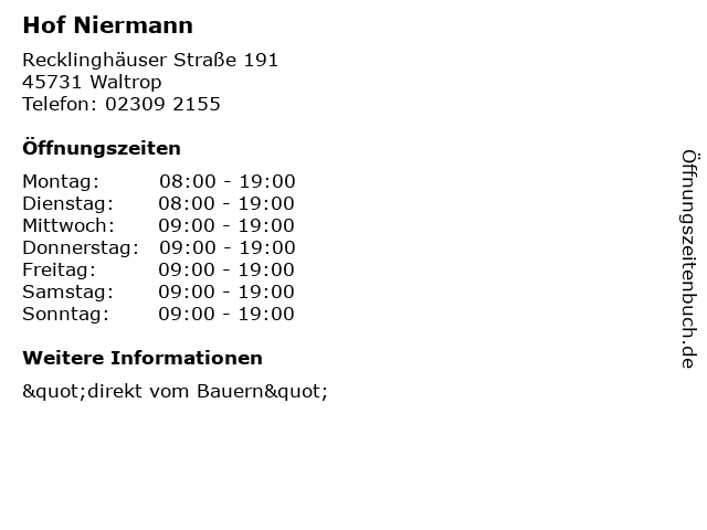 Hof Niermann in Waltrop: Adresse und Öffnungszeiten