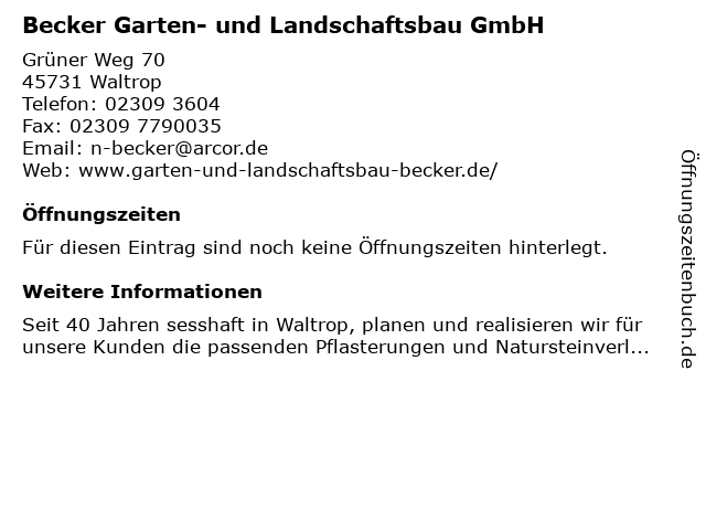 ᐅ Offnungszeiten Jochem Becker Garten Und Landschaftsbau