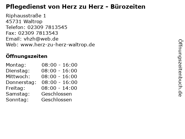 ᐅ Offnungszeiten Pflegedienst Von Herz Zu Herz Riphausstrasse 1 In Waltrop