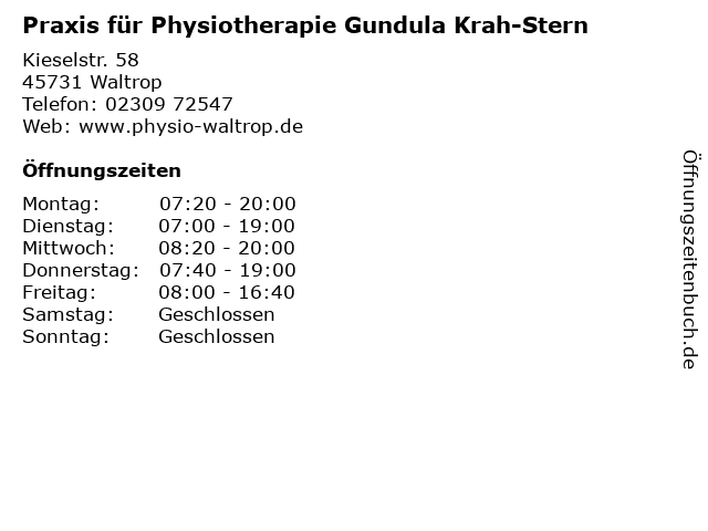 Praxis für Physiotherapie Gundula Krah-Stern in Waltrop: Adresse und Öffnungszeiten