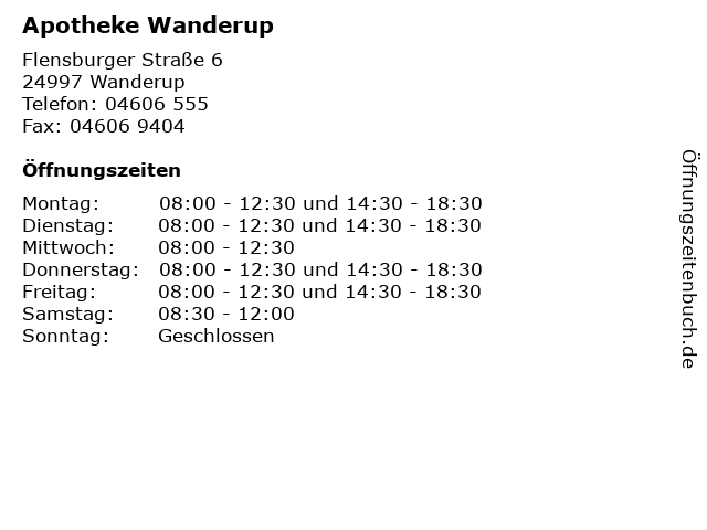 ᐅ Offnungszeiten Apotheke Wanderup Flensburger Strasse 6 In