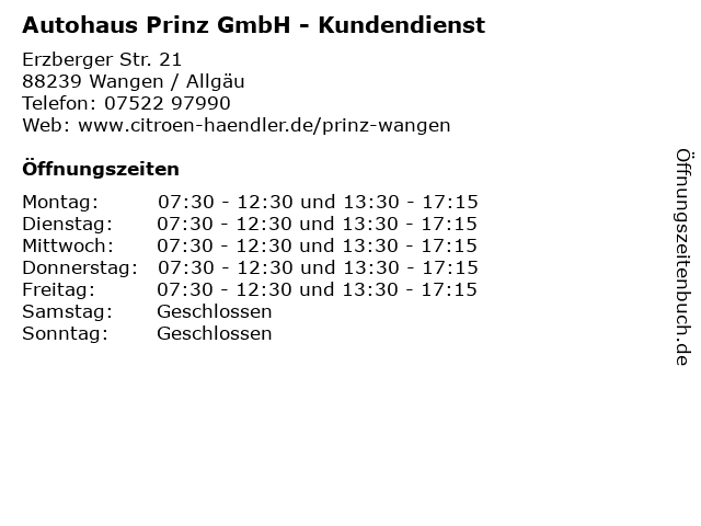Autohaus Prinz GmbH - Kundendienst in Wangen / Allgäu: Adresse und Öffnungszeiten