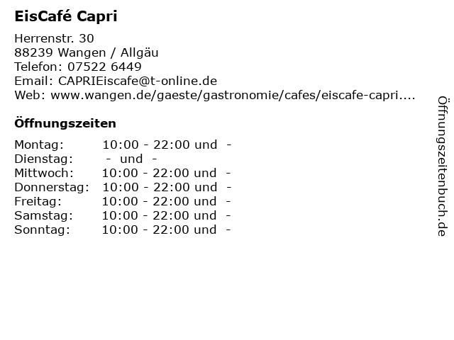 EisCafé Capri in Wangen / Allgäu: Adresse und Öffnungszeiten