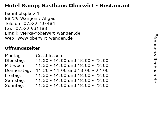 Hotel & Gasthaus Oberwirt - Restaurant in Wangen / Allgäu: Adresse und Öffnungszeiten