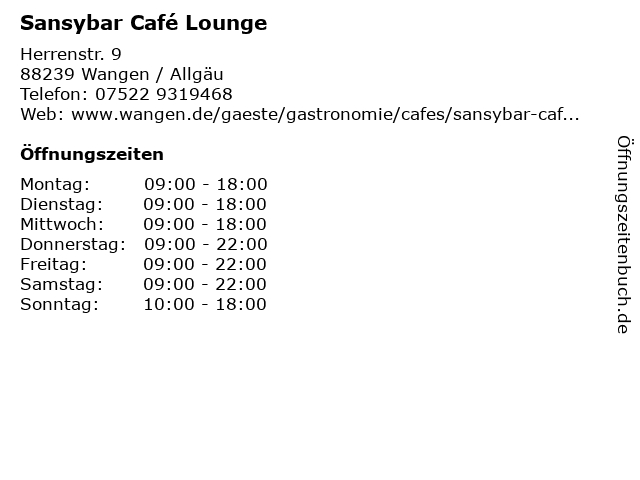 Sansybar Café Lounge in Wangen / Allgäu: Adresse und Öffnungszeiten