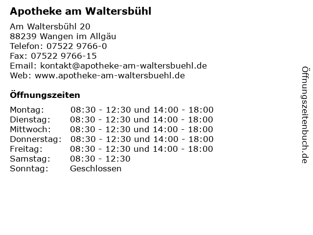 Apotheke am Waltersbühl in Wangen im Allgäu: Adresse und Öffnungszeiten