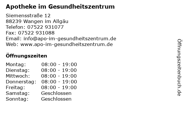 Apotheke im Gesundheitszentrum in Wangen im Allgäu: Adresse und Öffnungszeiten