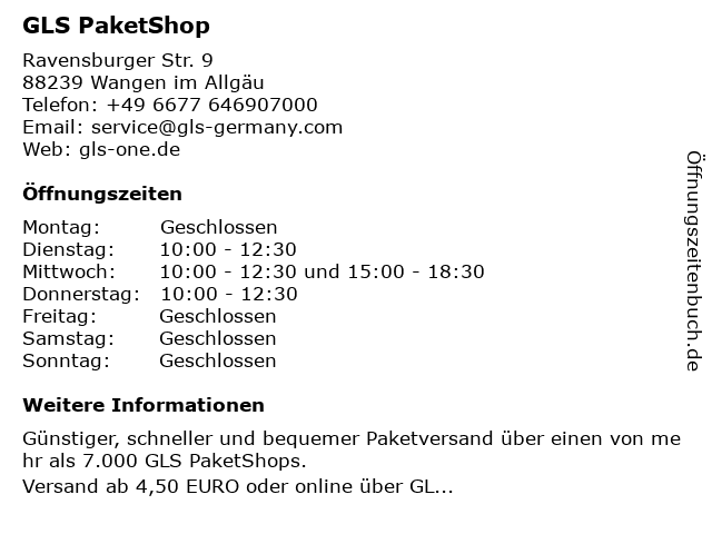 GLS PaketShop in Wangen im Allgäu: Adresse und Öffnungszeiten