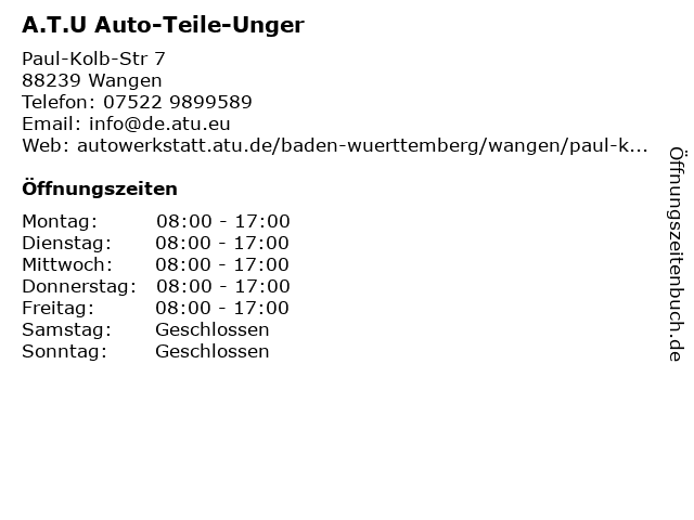 A.T.U Auto-Teile-Unger in Wangen: Adresse und Öffnungszeiten