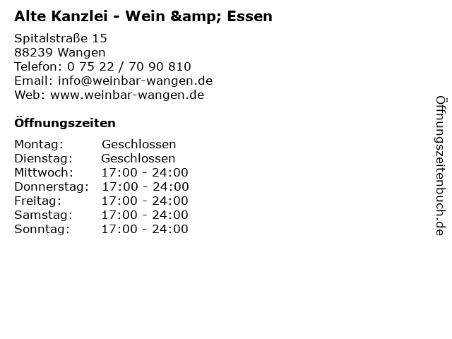 Alte Kanzlei - Wein & Essen in Wangen: Adresse und Öffnungszeiten