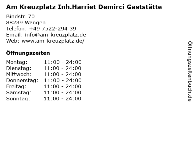 Am Kreuzplatz Inh.Harriet Demirci Gaststätte in Wangen: Adresse und Öffnungszeiten