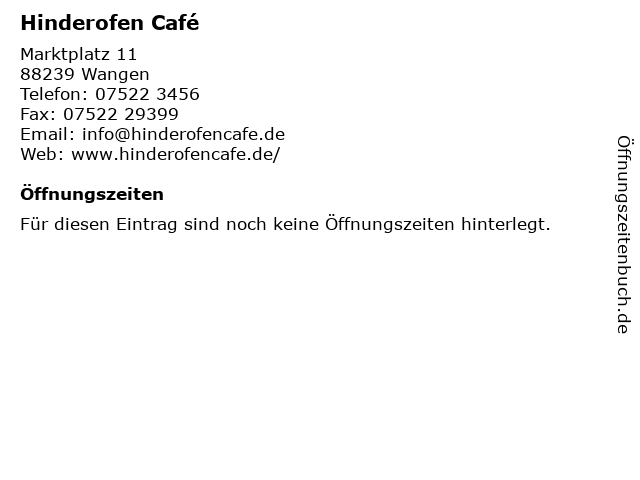 Hinderofen Café in Wangen: Adresse und Öffnungszeiten