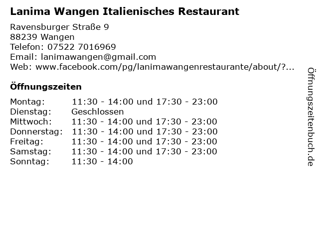 Lanima Wangen Italienisches Restaurant in Wangen: Adresse und Öffnungszeiten