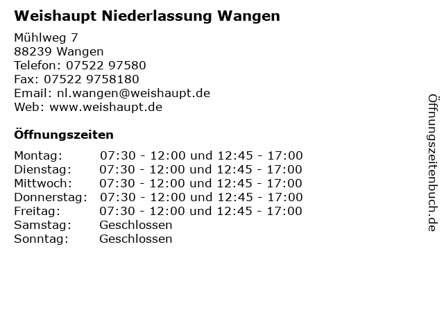 Max Weishaupt GmbH NL Wangen in Wangen: Adresse und Öffnungszeiten