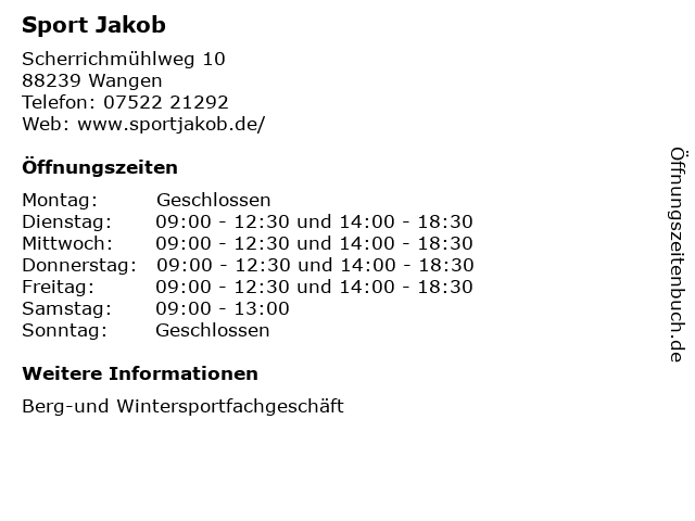 Sport Jakob in Wangen: Adresse und Öffnungszeiten