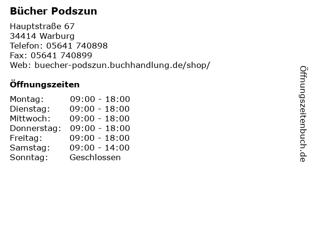 Bücher Podszun in Warburg: Adresse und Öffnungszeiten