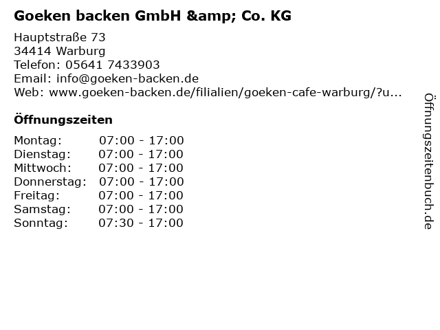Goeken backen GmbH & Co. KG in Warburg: Adresse und Öffnungszeiten